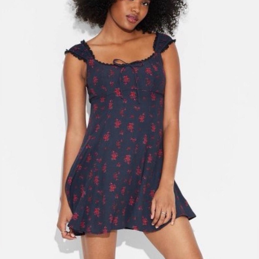 Wild Fable Navy Blue Floral XXS Navy Floral Sundress Mini Fit and Flare